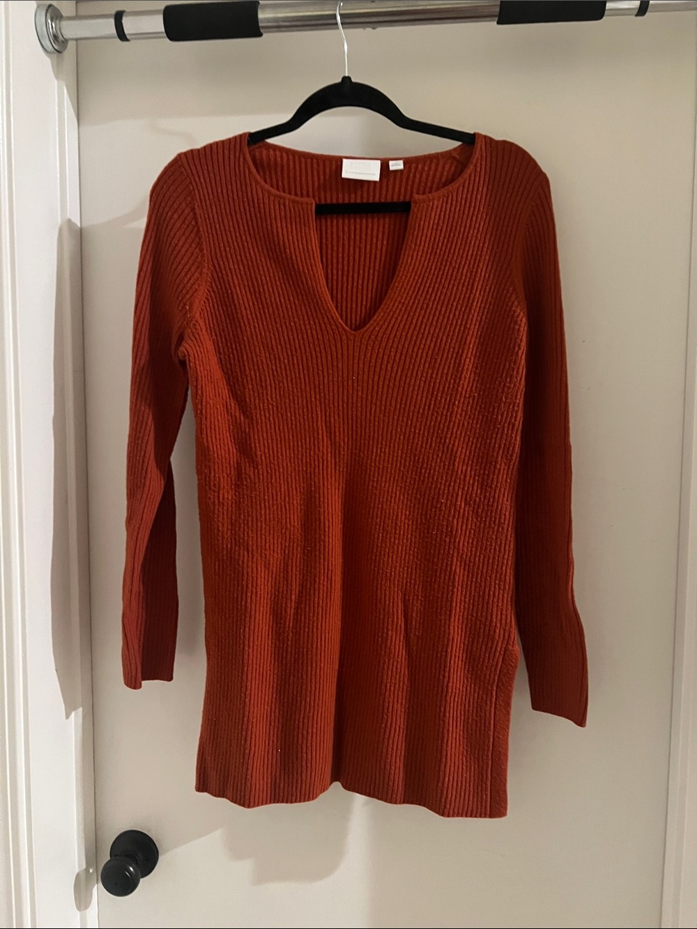 Anthropologie Rust Ribbed V-Neck Sweater